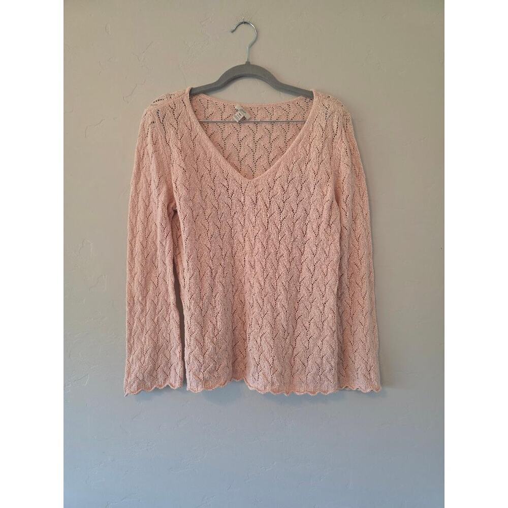 Vintage Pink Pointelle Knit Sweater Petite Cottagecore Soft Girl Top